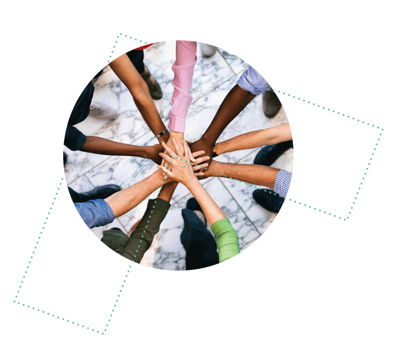 Workspace: Team Of Diverse Workers Put Hands Together