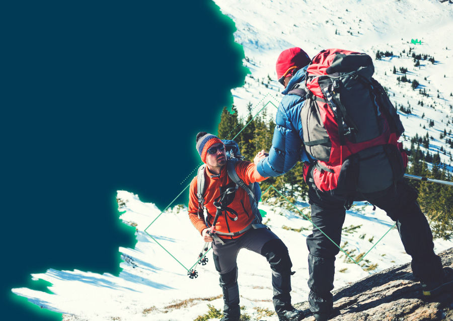 help giving hands climbing rocky mountains